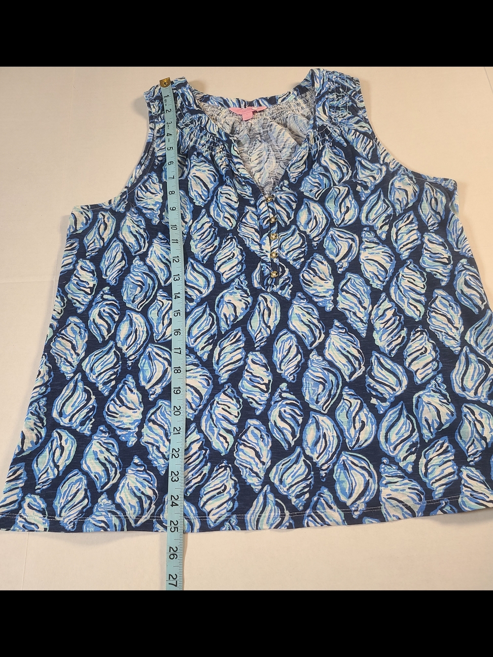Lilly Pulitzer Blue Essie Smocked Cotton Resort Sleeveless V Neck Blouse Large - Picture 10 of 10